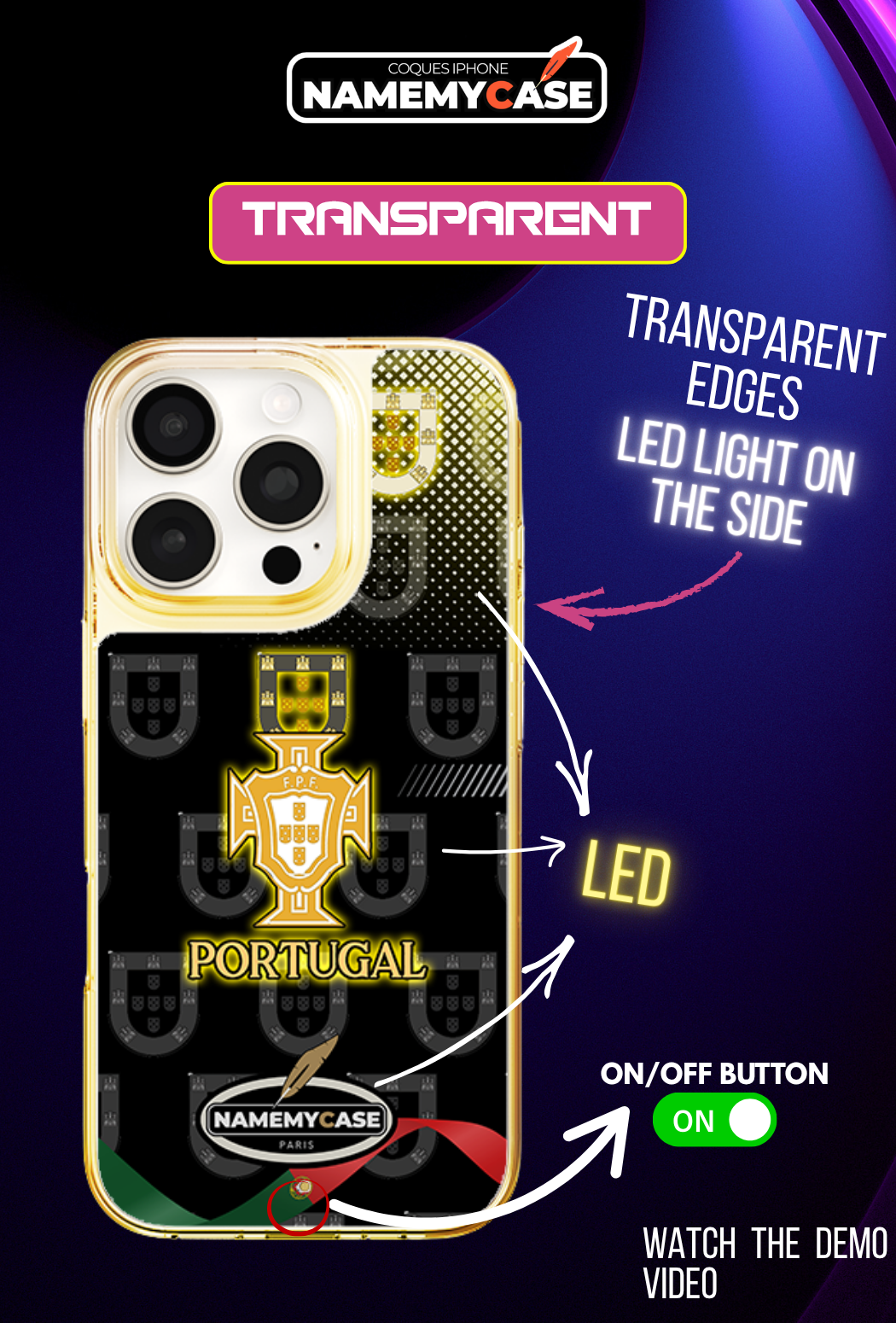 LED-lysende iPhone-cover - Portugal Sort