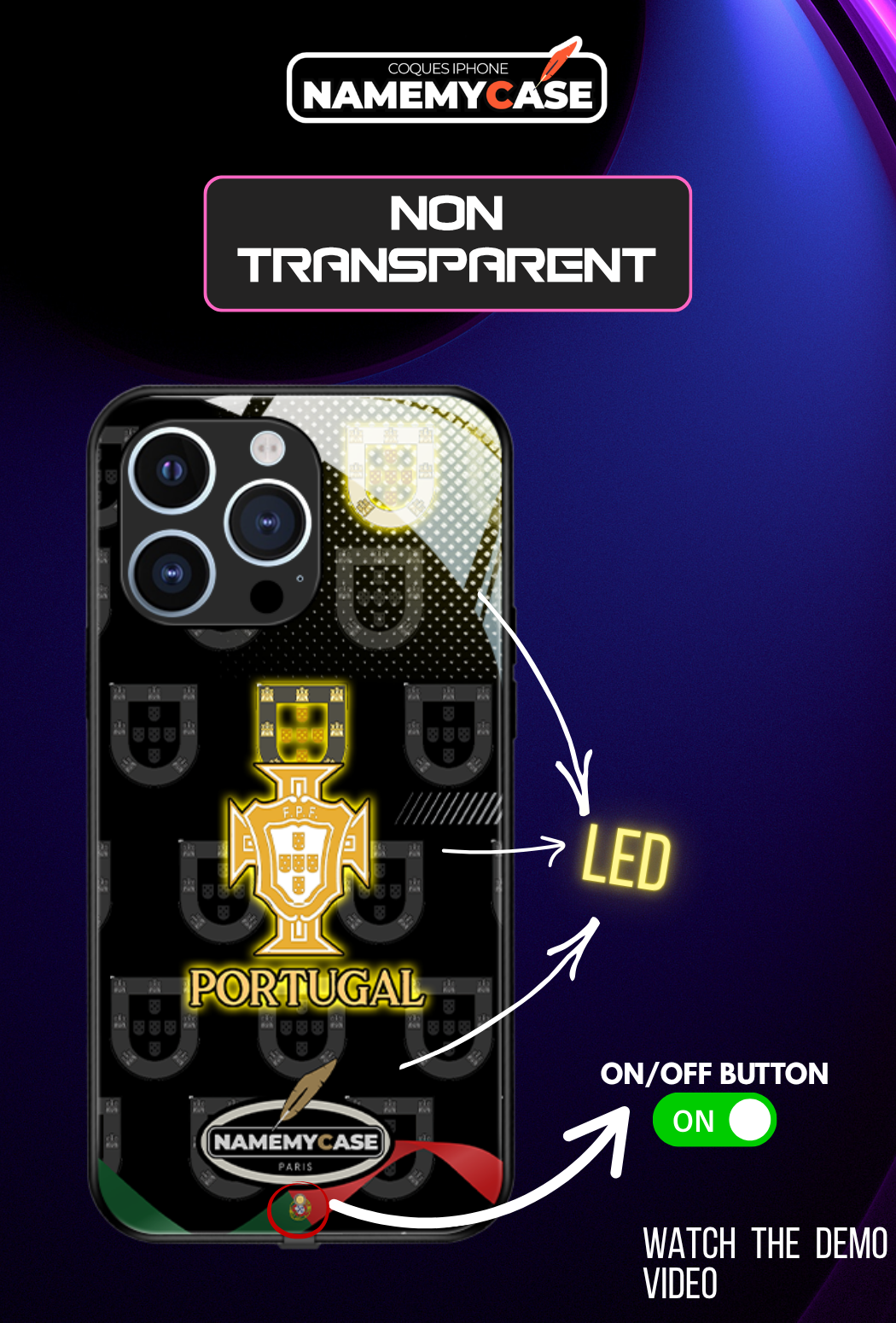 LED-lysende iPhone-cover - Portugal Sort