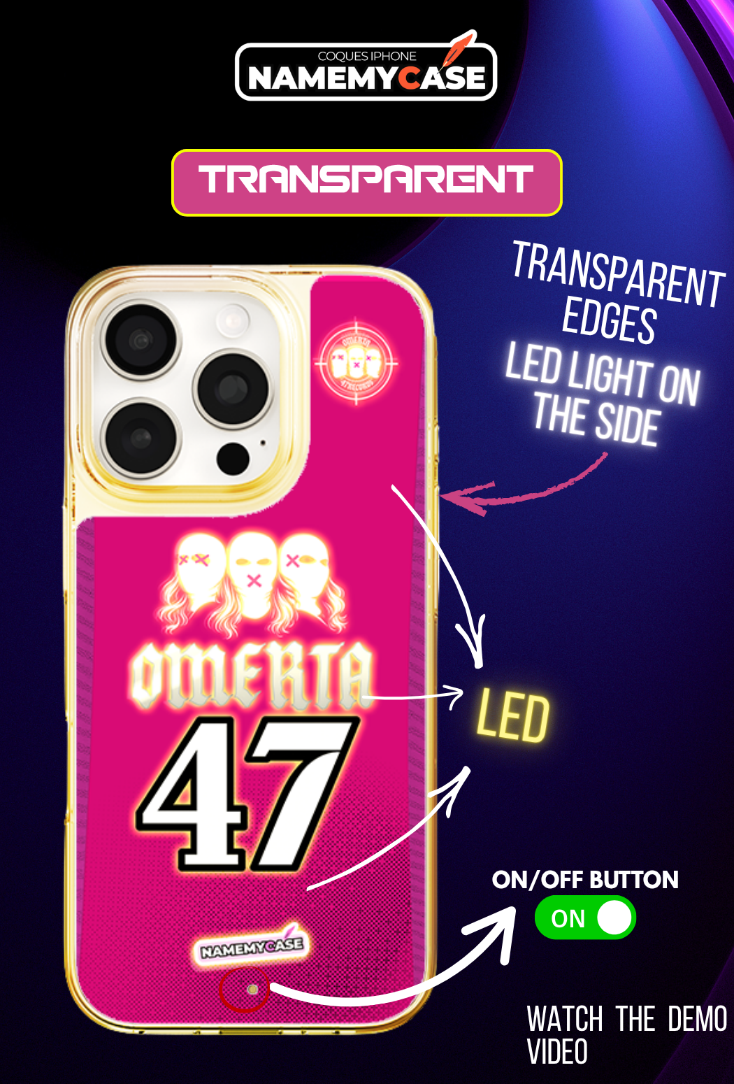 LED Light-Up iPhone Case- Omerta Pink