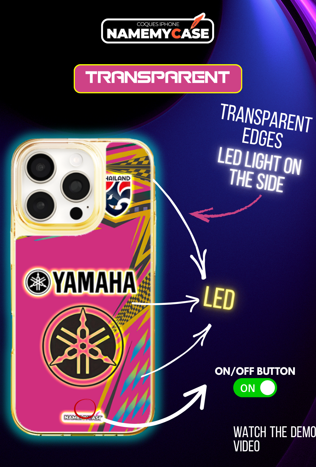 LED Leuchtendes iPhone Case - Yamaha Pink