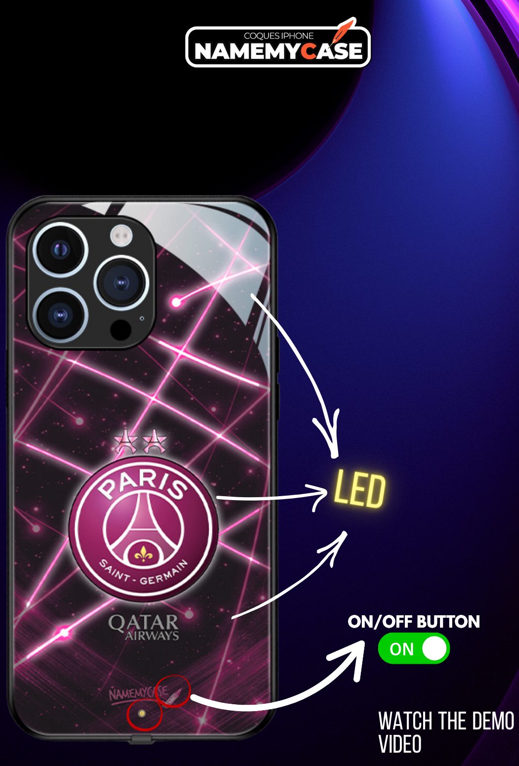 LED Light-Up iPhone Case - PSG Pulsion jersey