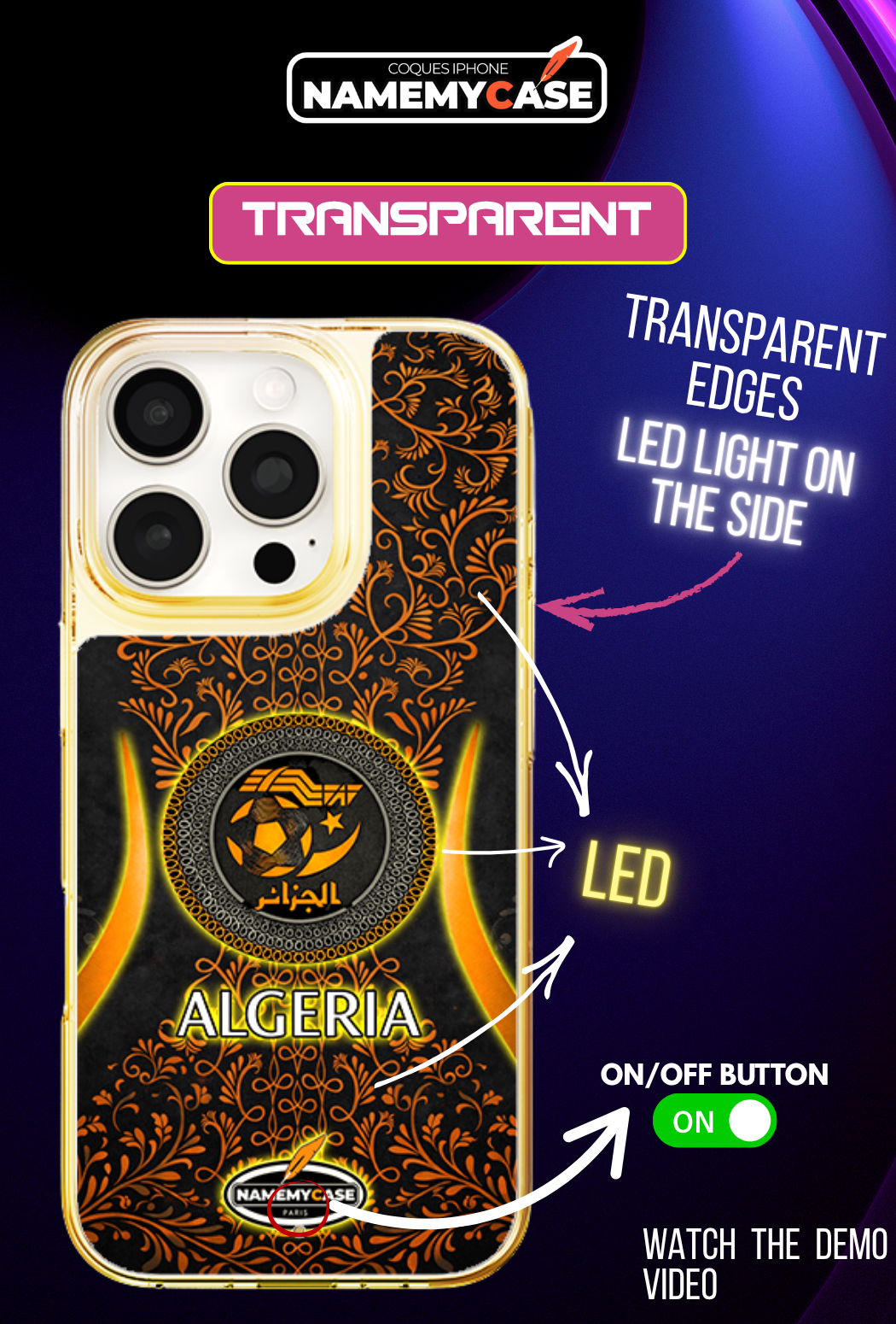 LED Light-Up iPhone Case- Algeria Orange