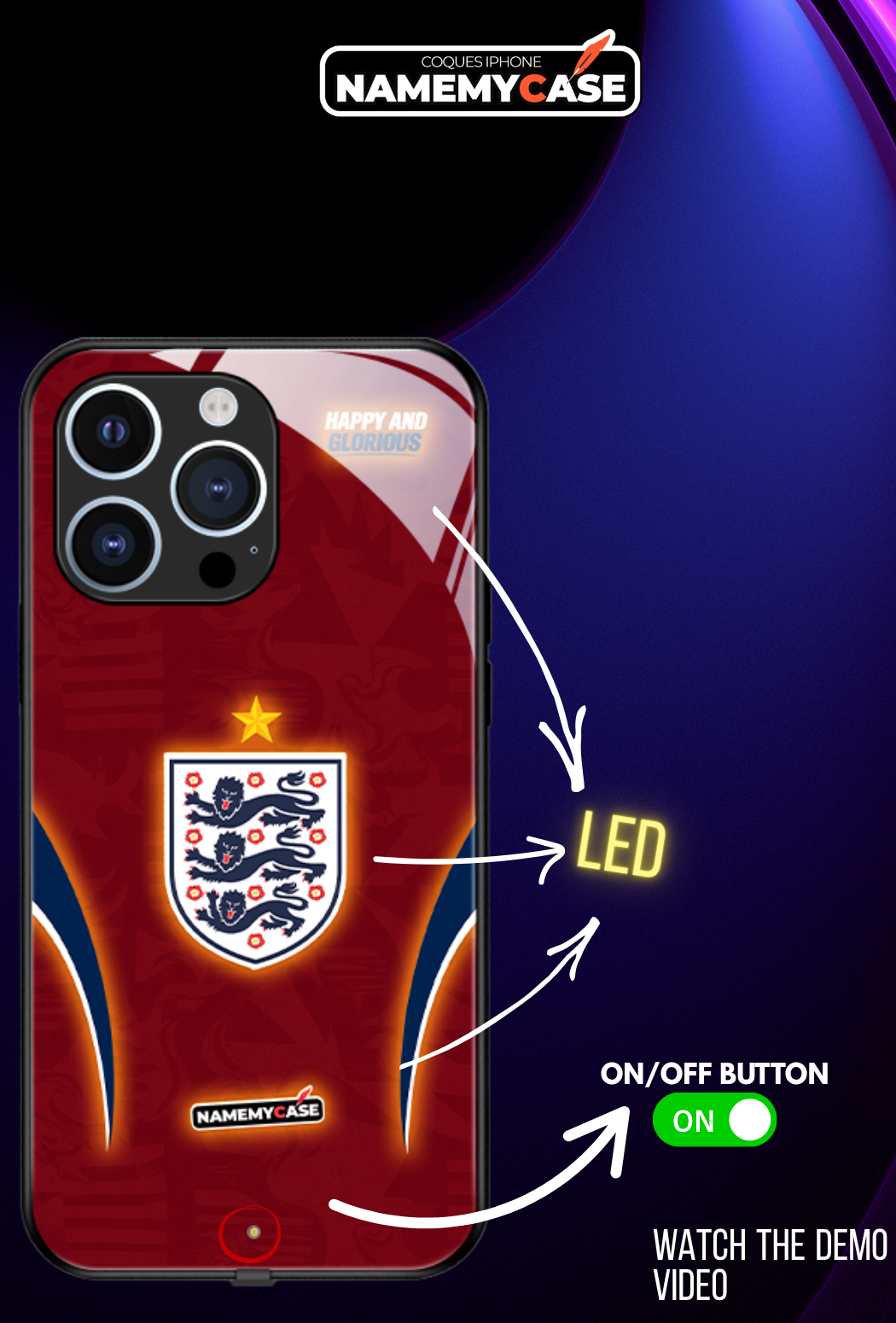 LED Light-Up iPhone Case - Red England World Cup Jerseys